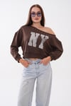 Kadın Baskılı Taş Detaylı Kayık Yaka Sweatshirt 265141 -