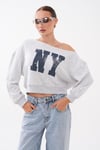 Kadın Baskılı Taş Detaylı Kayık Yaka Sweatshirt 265141 -