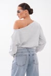 Kadın Baskılı Taş Detaylı Kayık Yaka Sweatshirt 265141 -