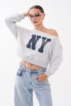 Kadın Baskılı Taş Detaylı Kayık Yaka Sweatshirt 265141 -