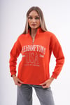 Kadın Baskılı Yaka Yarım Fermuarlı Cep Detaylı Üç İplik Sweatshirt 245274 -