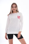 Kadın Baskılı Yan Yırtmaç Detaylı Bisiklet Yaka İki İplik Sweatshirt 245250 -