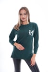 Kadın Baskılı Yan Yırtmaç Detaylı Bisiklet Yaka İki İplik Sweatshirt 245250 -