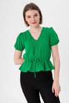 Kadın Beli Kolu Lastikli Dantel Detaylı Kısakol Bluz