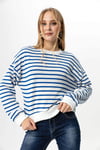 Kadın Bisiklet Yaka Çizgi Desenli Sweatshirt