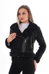 Kadın Çapraz Fermuar Detaylı İçi Peluş Süet Ceket 245372 -