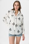 Kadın Çift Cepli Çiçek Baskılı Oversize Gömlek