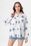 Kadın Çift Cepli Çiçek Baskılı Oversize Gömlek