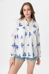 Kadın Çift Cepli Çiçek Baskılı Oversize Gömlek