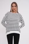 Kadın Çizgi Desenli Çift Görünüm Detaylı Bisiklet Yaka İki İplik Sweatshirt 245243 -