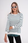 Kadın Çizgi Desenli Çift Görünüm Detaylı Bisiklet Yaka İki İplik Sweatshirt 245243 -