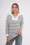 Kadın Çizgi Desenli Fermuar Detaylı İki İplik Sweatshirt 245272 -