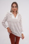 Kadın Çizgi Desenli Fermuar Detaylı İki İplik Sweatshirt 245272 -