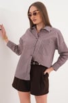 Kadın Çizgi Desenli Tek Cepli Oversize Gömlek 260332 -