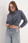 Kadın Çizgi Desenli Tek Cepli Oversize Gömlek 260332 -