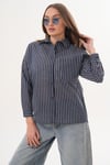 Kadın Çizgi Desenli Tek Cepli Oversize Gömlek 260332 -