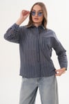 Kadın Çizgi Desenli Tek Cepli Oversize Gömlek 260332 -
