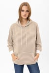 Kadın Çizgi Detaylı Kapüşonlu Oversize Sweatshirt