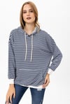 Kadın Çizgi Detaylı Kapüşonlu Oversize Sweatshirt