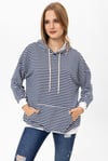 Kadın Çizgi Detaylı Kapüşonlu Oversize Sweatshirt