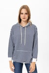 Kadın Çizgi Detaylı Kapüşonlu Oversize Sweatshirt