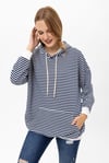 Kadın Çizgi Detaylı Kapüşonlu Oversize Sweatshirt