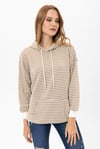 Kadın Çizgi Detaylı Kapüşonlu Oversize Sweatshirt