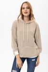 Kadın Çizgi Detaylı Kapüşonlu Oversize Sweatshirt