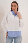 Kadın Çizgili Gömlek Yakalı Fermuar Detaylı Sweatshirt 255452 -