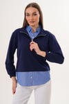 Kadın Çizgili Gömlek Yakalı Fermuar Detaylı Sweatshirt 255452 -