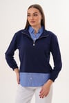 Kadın Çizgili Gömlek Yakalı Fermuar Detaylı Sweatshirt 255452 -