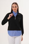 Kadın Çizgili Gömlek Yakalı Fermuar Detaylı Sweatshirt 255452 -