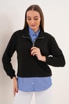 Kadın Çizgili Gömlek Yakalı Fermuar Detaylı Sweatshirt 255452 -