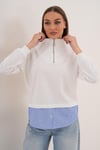 Kadın Çizgili Gömlek Yakalı Fermuar Detaylı Sweatshirt 255452 -