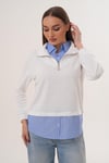 Kadın Çizgili Gömlek Yakalı Fermuar Detaylı Sweatshirt 255452 -