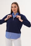 Kadın Çizgili Gömlek Yakalı Fermuar Detaylı Sweatshirt 255452 -