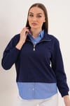 Kadın Çizgili Gömlek Yakalı Fermuar Detaylı Sweatshirt 255452 -