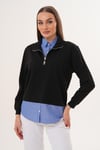 Kadın Çizgili Gömlek Yakalı Fermuar Detaylı Sweatshirt 255452 -