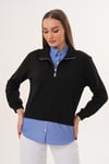 Kadın Çizgili Gömlek Yakalı Fermuar Detaylı Sweatshirt 255452 -