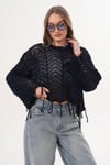Kadın Eteği Püskül Detaylı File Triko Örme Kazak 260447 -