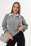 Kadın Gömlek Yaka Detaylı Selanik Örme Kazak 255153 - 265006
