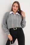 Kadın Gömlek Yaka Detaylı Selanik Örme Kazak 255153 - 265006