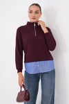 Kadın Gömlek Yaka Görünümlü Fermuarlı Sweatshirt 265129 -