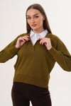 Kadın Gömlek Yaka İki İplik Sweatshirt 255451 -