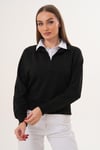 Kadın Gömlek Yaka İki İplik Sweatshirt 255451 -