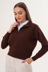 Kadın Gömlek Yaka İki İplik Sweatshirt 255451 -