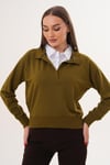 Kadın Gömlek Yaka İki İplik Sweatshirt 255451 -