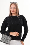 Kadın İnci Detaylı Selanik Örme Sweatshirt 255225 -