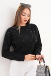 Kadın İnci Detaylı Selanik Örme Sweatshirt 255225 -