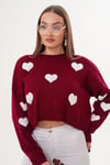 Kadın Kalp Desenli Triko Örme Oversize Kazak 255190 -